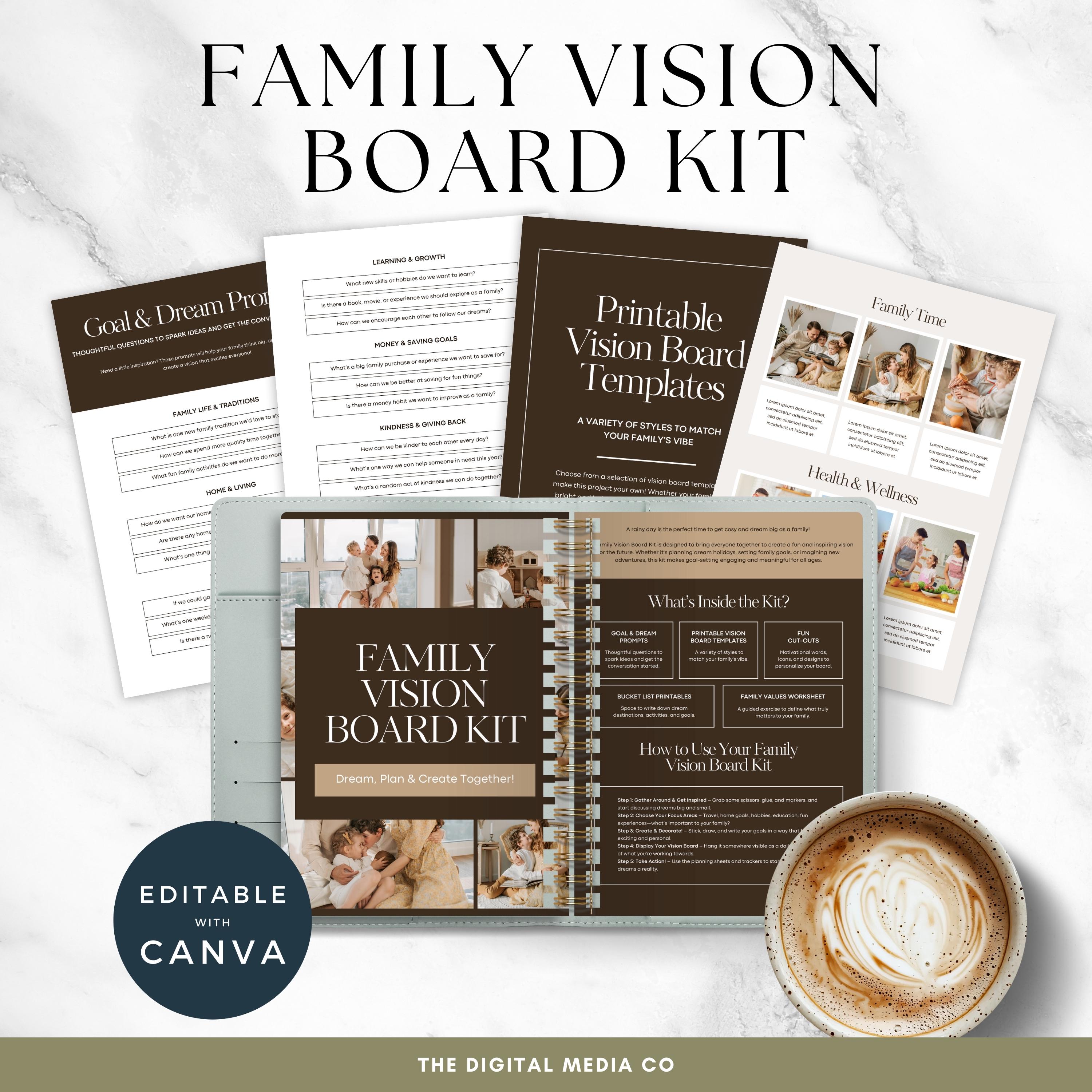 Family Vision Board, Family Vision Board Printable, Goal Setting and Manifestation Planner, Digital Family Goal Book, Editable Canva Board