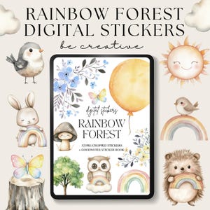 Rainbow Forest Digital Planner Stickers, Goodnotes Fantasy Stickers, Png Cute Planner Stickers, Mystic Decorations, Woodland Stickers