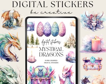 Mystical Dragon Digital Planner Stickers, Goodnotes Baby Dragon Stickers, Png Medievil Planner Stickers,  Fantasy Stickers, Mystic Decos