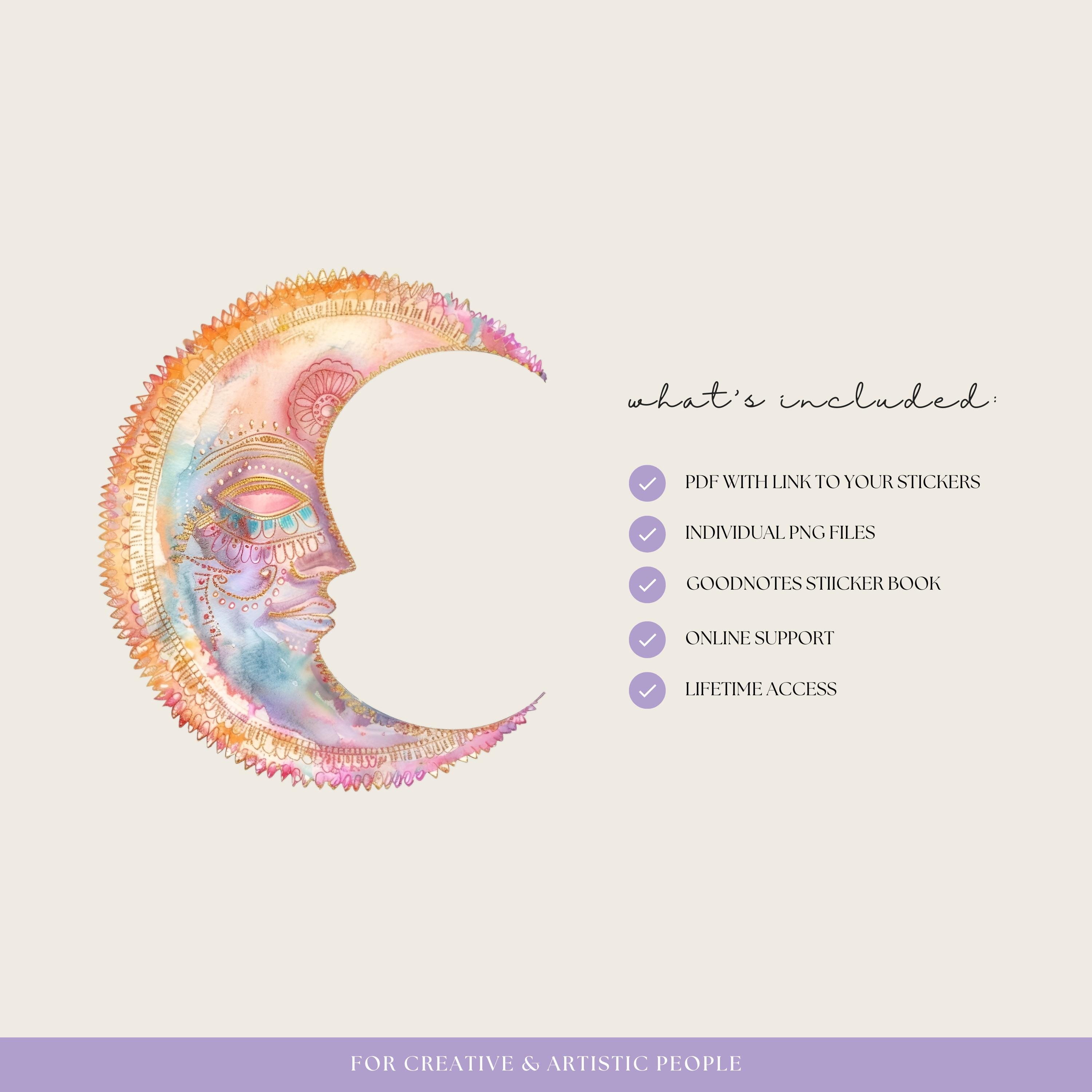 Sun and Moon Digital Planner Stickers, Goodnotes Celestial Stickers ...