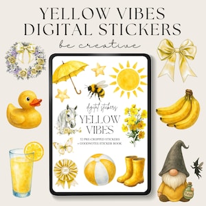 Yellow Vibes Digital Planner Stickers | Digital Sticker Book | Goodnotes Stickers | Summer Stickers | Goodnotes Planner | Ipad Bright
