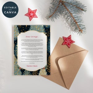 Carta de Papá Noel para imprimir en Navidad, carta personalizada para Papá Noel, correo festivo para niños, nota de Papá Noel para niños, Canva Xmas