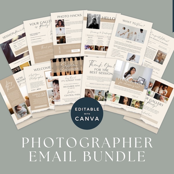 Wedding Photographer Email Templates | Welcome Email Template | Photography Workflow | Client Feedback | Email Marketing Template Canva