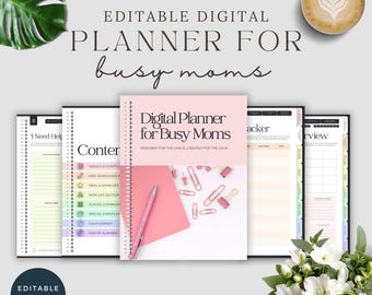 Digitale planner voor drukke moeders | Niet-gedateerde digitale organizer | Dagelijkse, wekelijkse en maandelijkse planning | Pdf voor iPad of GoodNotes | Afdrukbaar voor mama