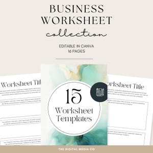 Mallpaket med affärsarbetsblad, fem redigerbara designer för entreprenörer och coacher, Canva Base-mallar, färdiga arbetsblad
