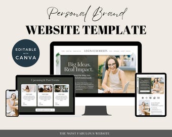 Personal Brand Website, Premium Entrepreneur Website Template, Canva Small Business Site, Editable One Page Website, DIY Freelancer Web Site