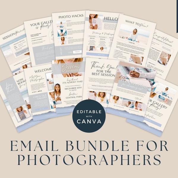 Family Photographer Email Templates | Welcome Email Sequence | Photography Workflow | Client Session Notes | Photo Marketing Template Canva