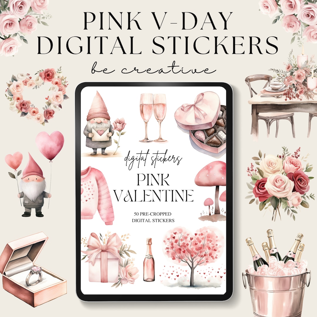 Pink Valentines Day Digital Planner Stickers | Digital Sticker Book ...