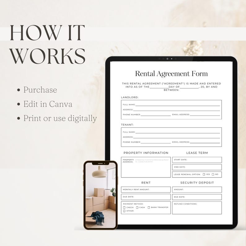 Editable Rental Agreement Form, Printable Lease Contract, Landlord Forms, Instant Download, Residential Housing Agreement, Airbnb Template image 3