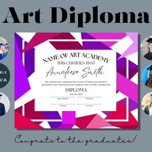 Art Student Diploma Template, Artist Diploma, Printable Canva Education Certificate, Printable Home School Diploma, Art Academy Resources