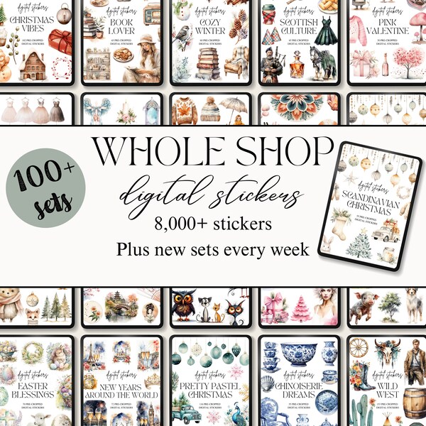 Whole Shop Digital Stickers, Goodnotes Pre-Cropped Stickers, Notability Scrapbooking Embellishments, Everyday PNGs, Entire Shop Bundle Pass