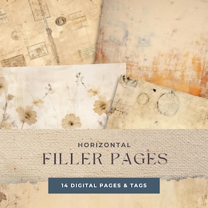 Horizontale opvulpagina's, liggend papier, Digital Junk Journal, Afdrukbaar papier, Junk Journal Kit, Junk Journal-benodigdheden, Junk Journaling
