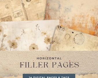 Horizontal Filler Pages, Landscape Papers, Digital Junk Journal, Printable Papers, Junk Journal Kit, Junk Journal Supplies, Junk Journaling