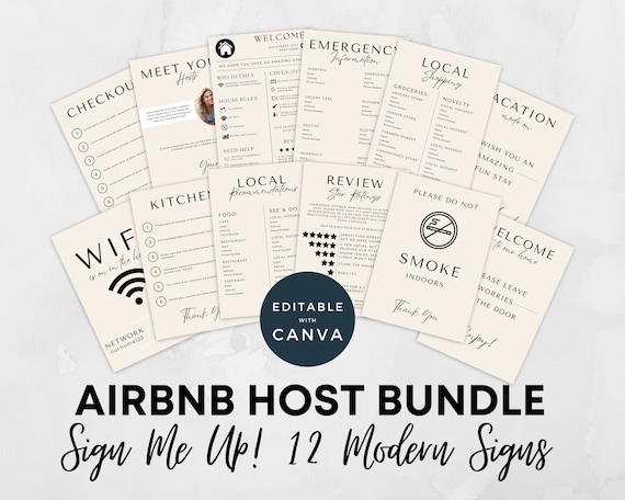 Airbnb Welcome Sign Canva Template, Airbnb Host Bundle, Airbnb Signs, Airbnb Signage Templates, Airbnb House Signs, Wifi Sign