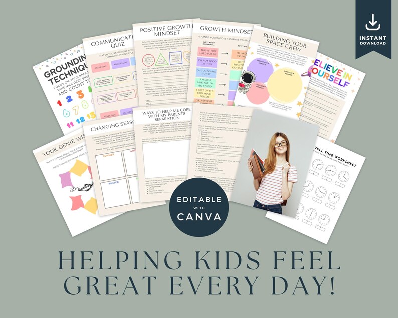 Mental Health Activities for Children, Kids Mental Health Printables, Editable Young Learners Worksheets Bundle, Therapist Work Sheets image 6
