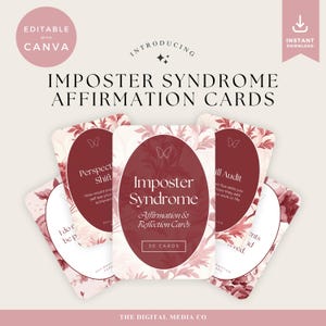 Schede di affermazione sulla sindrome dell'impostore stampabili - 30 schede di autostima con modello stampabile - Download digitale di Canva Confidence Mindset