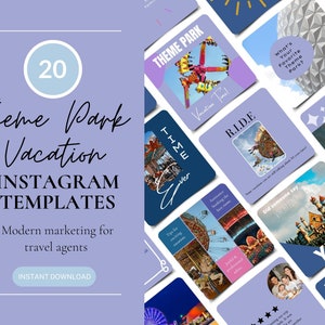 20 Theme Park Vacation Templates, Canva Templates For Travel Agents, Amusement Park Instagram Templates