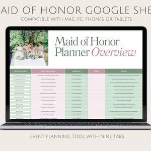 Google Sheet for Maid of Honor, Wedding Template, Bridal Event Tracker, Bridesmaid Spreadsheet, Bachelorette Party Planning, Bridal Shower