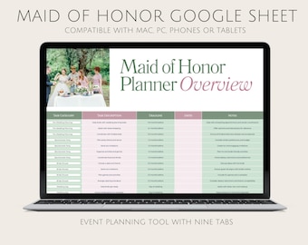 Google Sheet für die Trauzeugin, Hochzeitsvorlage, Braut Event Tracker, Brautjungfer Tabelle, Junggesellinnenparty Planung, Bridal Shower