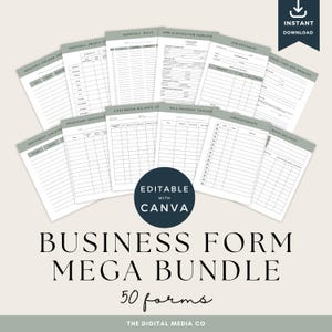 Bundel met Canva Business Forms, bewerkbare sjablonen voor ontvangstbewijzen, instant digitale downloads, afdrukbaar brandingpakket voor klein bedrijf