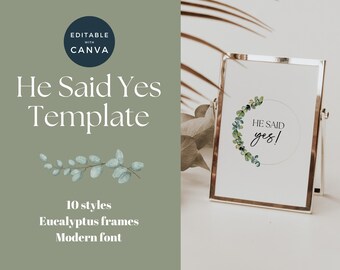 Dijo que sí, signo de compromiso imprimible, signo de recién comprometido, plantilla de boda de Canva, descarga instantánea, signo de 8x10, signos de propuesta de Canva
