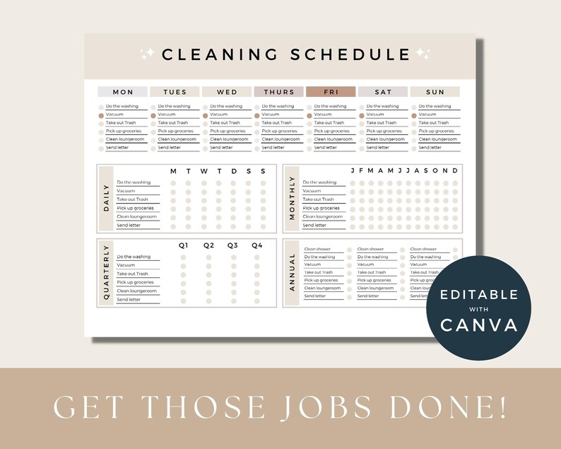 Editable Cleaning Schedule | Printable | Weekly, Monthly, Yearly ...