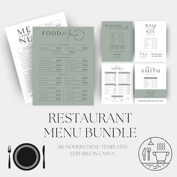 Canva Restaurant Menu Template | Healthy Eating Instant Download | Digital Download | Printable Menu | Editable Menus Bundle | Catering Page