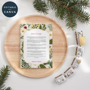 Carta de Papá Noel para imprimir en Navidad, carta personalizada para Papá Noel, correo festivo para niños, nota de Papá Noel para niños, Canva Xmas