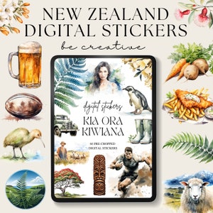 Kiwiana Digital Planner Stickers, NZ Stickers, New Zealand Notability Pngs, Kiwi Goodnotes Stickers, Ipad Decorations, Cultural Stickers