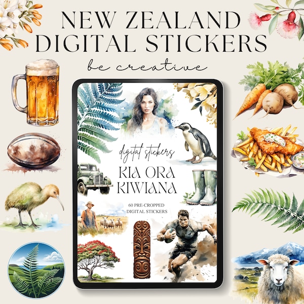 Kiwiana Digital Planner Stickers, NZ Stickers, New Zealand Notability Pngs, Kiwi Goodnotes Stickers, Ipad Decorations, Cultural Stickers