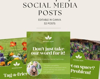 Plantillas para publicaciones en redes sociales de paisajistas, folletos de Instagram para marketing de paisajismo, plantillas editables de Canva, conjunto de Facebook para centros de jardinería