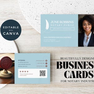 Editable Notary Business Card Template | Two-Sided Notary Public Business Card | Printable Business Card Canva Template, Loan Signing Agent