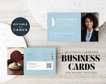 Editable Notary Business Card Template | Two-Sided Notary Public Business Card | Printable Business Card Canva Template, Loan Signing Agent