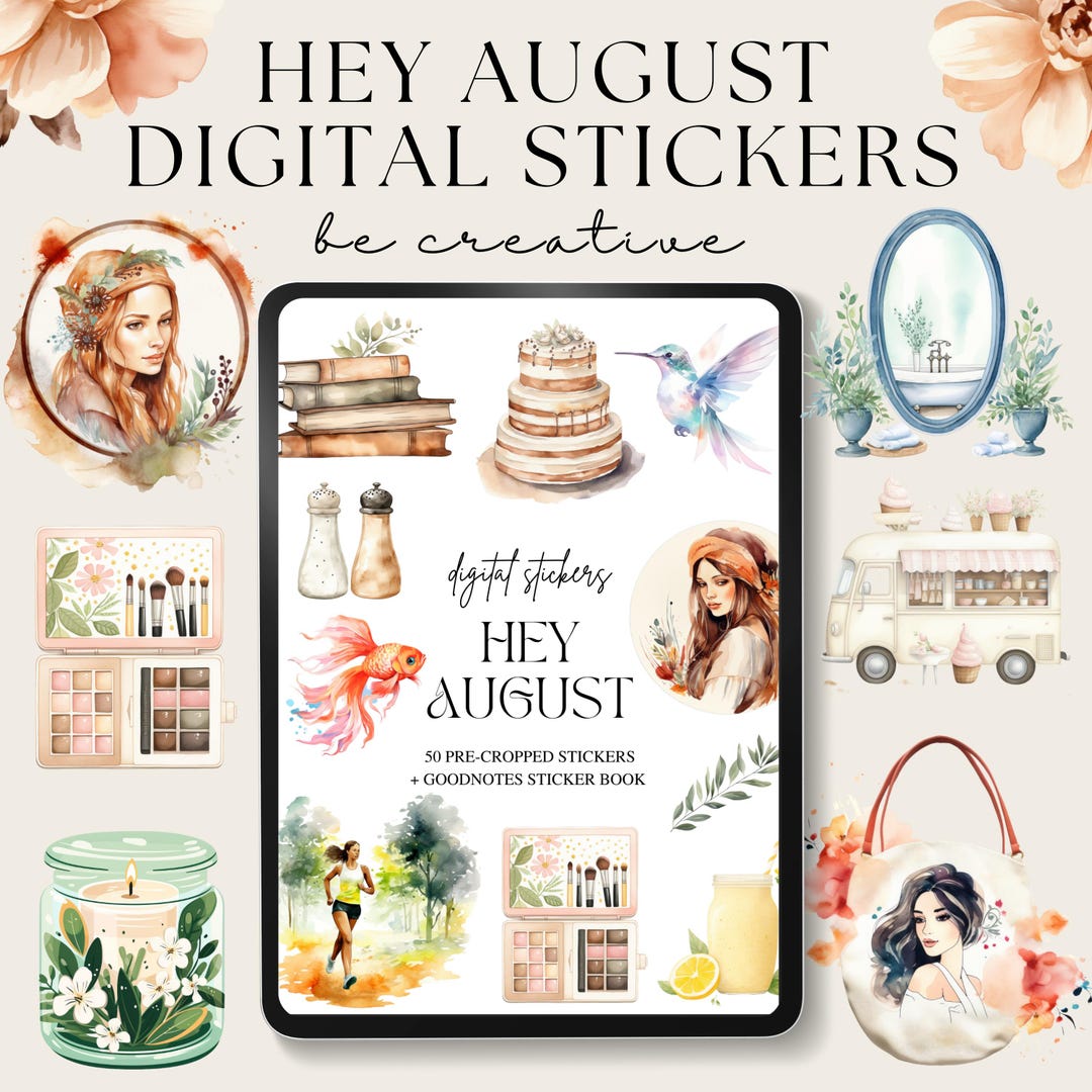 August Digital Stickers, Goodnotes Stickers, Online Planner PNG ...