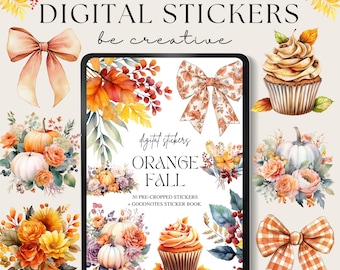 Orange Fall Digital Planner Stickers, Autumn Seasonal Stickers, Notability Season Pngs, Clothes Goodnotes Stickers, Ipad Decorations