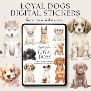 Loyal Dogs Digital Planner Stickers, Pet Goodnotes Stickers, Puppy Planner Stickers, Dog Breed Scrapbooking Kit, Nature Clipart