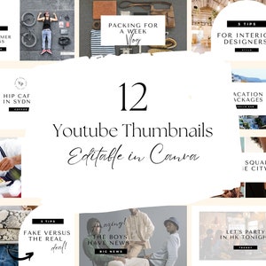 Minimalistic YouTube Branding Kit, Editable Canva Banners, Intros and Outros, Youtube Thumbnails, Podcast, Canva Vlog Branding Templates