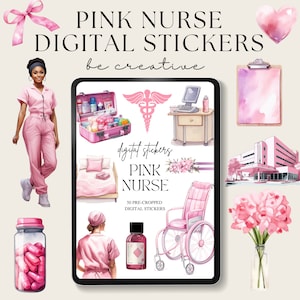 Nurse Digital Planner Stickers, Goodnotes Nursing Stickers, Medical RN Pngs, Pink Hospital Worker Scrapbooking, Nurse Gift, Surgeon Sticker