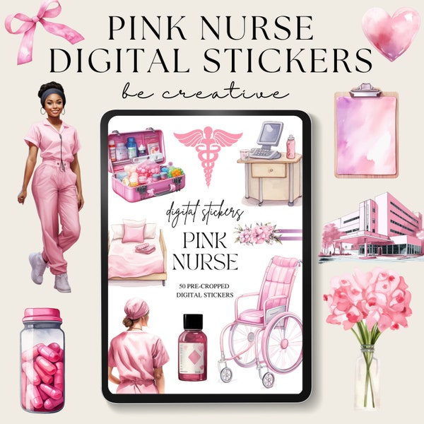 Nurse Digital Planner Stickers, Goodnotes Nursing Stickers, Medical RN Pngs, Pink Hospital Worker Scrapbooking, Nurse Gift, Surgeon Sticker