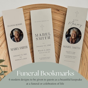 Beautiful Funeral Book Mark Set, Minimalist Celebration of Life Bookmarks, Memorial Printable, Funeral Decoration, Obituary Decor Collection