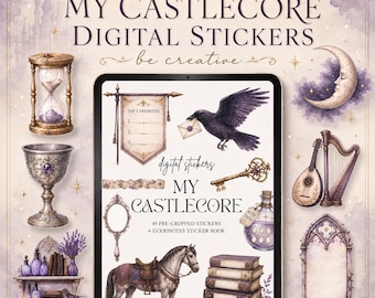 Castlecore Digital Stickers, Medieval Fantasy PNG Clipart, Purple Gothic Planner Decor, Fairytale Scrapbooking, Castle Journal Kit