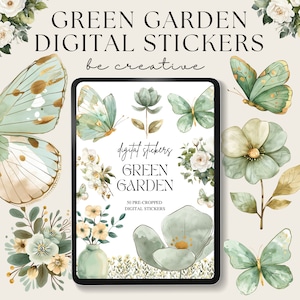 Green Garden Digital Stickers, Goodnotes Floral Stickers, Flower and Plant Stickers, Goodnotes Planner Collection, Notability Ipad Kit