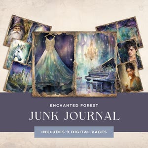 Pacote de diário de lixo da floresta encantada, kit de floresta escura, download digital, mídia mista vintage efêmera, recurso de álbum de recortes, artesanato em papel