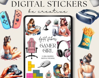 Gamer Girl Digital Planner Stickers, Goodnotes Stickers, Notability Planner, Ipad PNG Stickers, Gaming Decor, Game On Scrapbooking