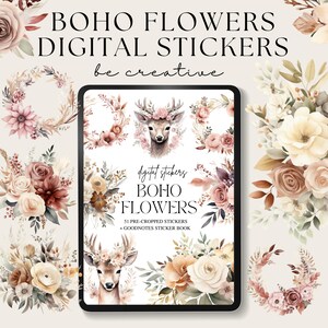 Boho Flower Digital Stickers, Goodnotes Floral Stickers, Plant Stickers, Goodnotes Planner Collection, Notability Ipad Set, Png Stickers