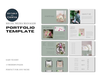 Plantilla de portafolio de redes sociales / Plantilla de Canva para portafolio minimalista de gestor de redes sociales / Marketing de nicho / Kit de marca para creadores de contenido