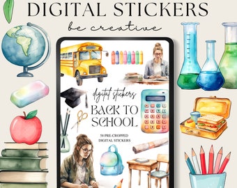 Back To School Digital Planner Stickers, Educational Goodnotes Stickers, Teacher PNG Stickers, Notability Planner, Classroom Download