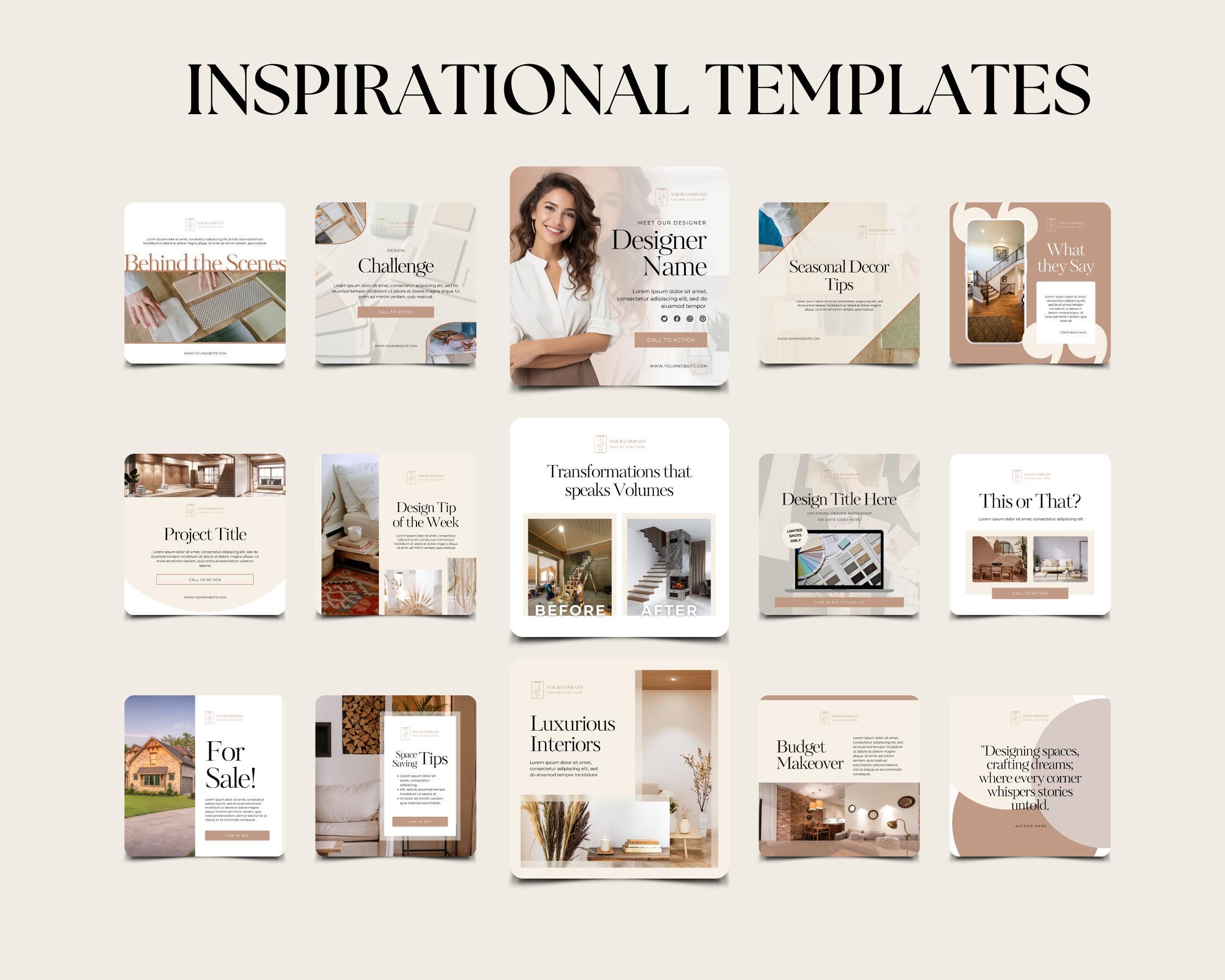 Modern Interior Design Instagram Templates | 20 Canva Editable Posts ...