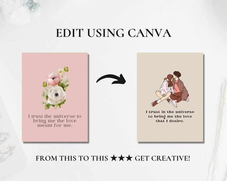 Attract Love Affirmation Cards Template Canva, Affirmation Station ...