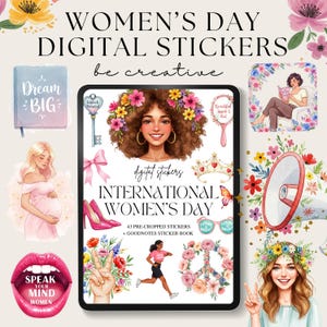 Internationaler Frauentag Aufkleber, Digitale Aufkleber für Frauen, Goodnotes Girl Power Aufkleber, Feminismus Clipart, Feiern
